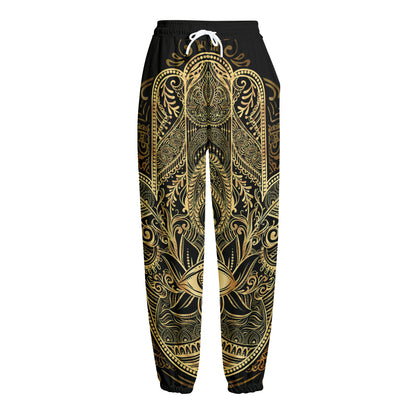 Gold Hamsa Hand Print Fleece Lined Knit Pants