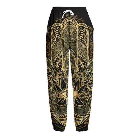 Gold Hamsa Hand Print Fleece Lined Knit Pants
