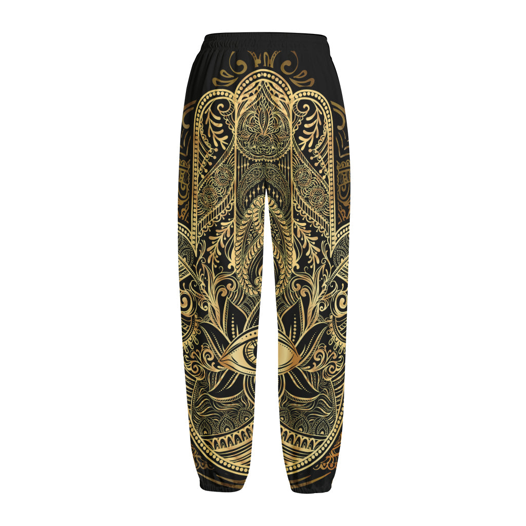 Gold Hamsa Hand Print Fleece Lined Knit Pants