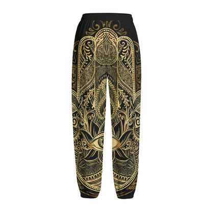 Gold Hamsa Hand Print Fleece Lined Knit Pants