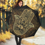 Gold Hamsa Hand Print Foldable Umbrella