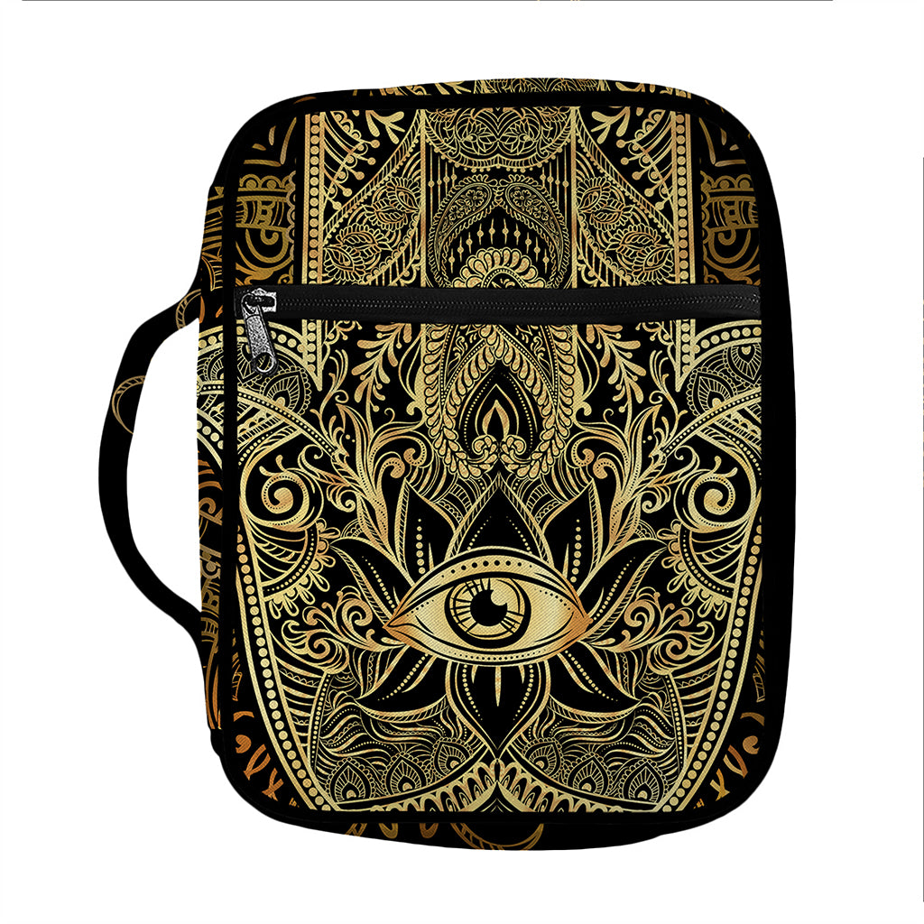 Gold Hamsa Hand Print Front Pocket Bible Bag