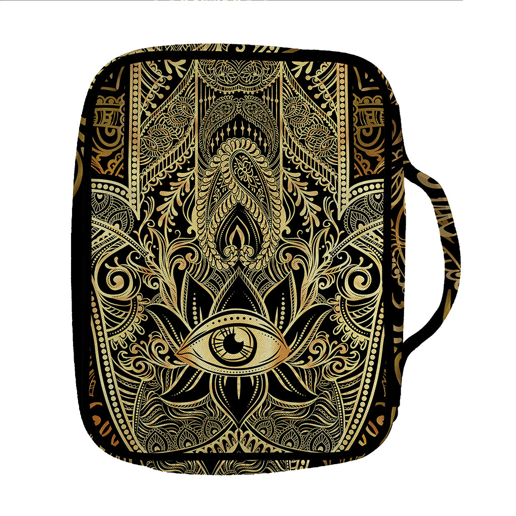 Gold Hamsa Hand Print Front Pocket Bible Bag