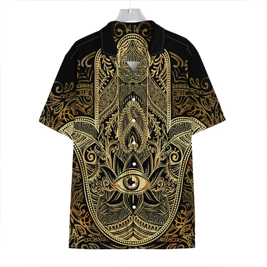 Gold Hamsa Hand Print Hawaiian Shirt