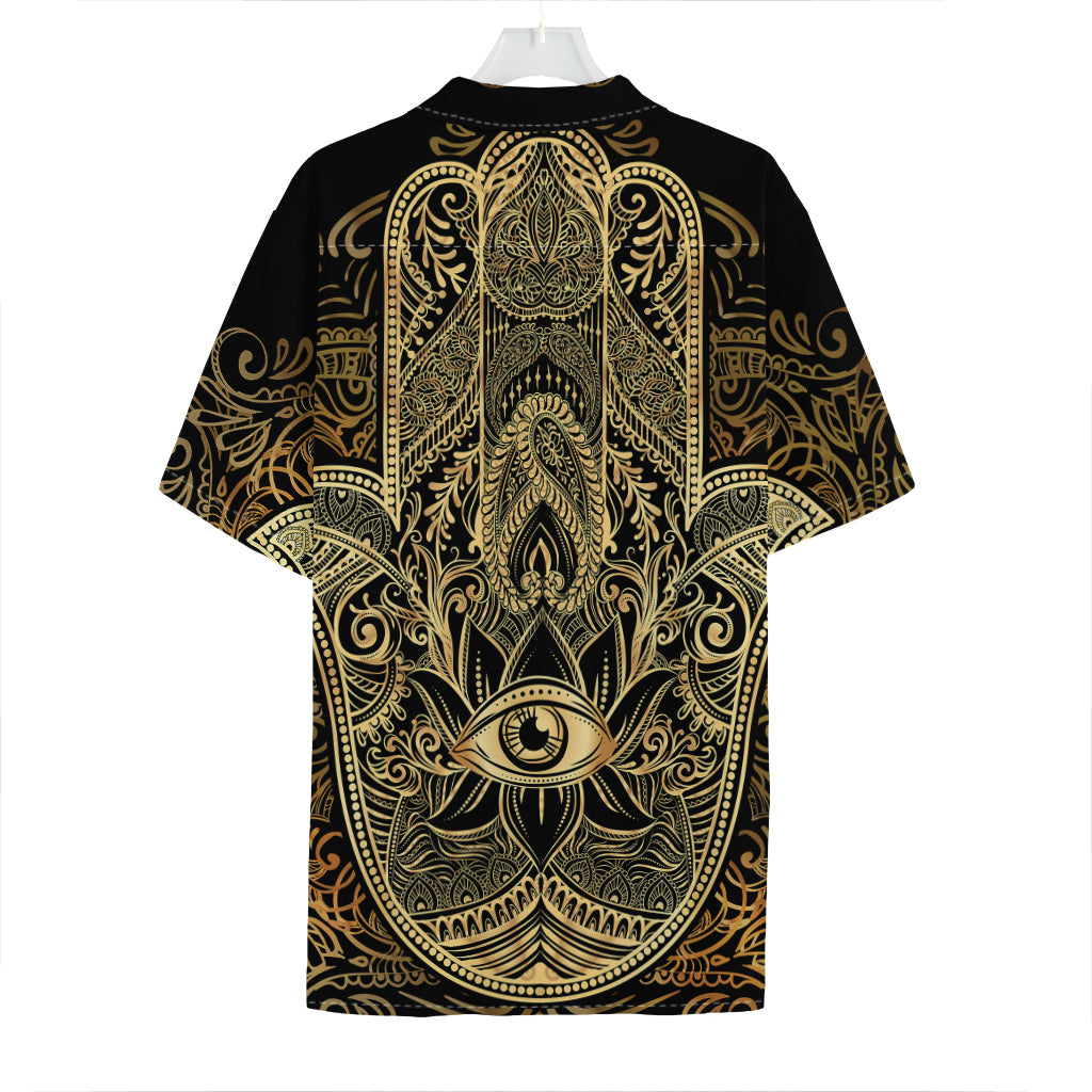 Gold Hamsa Hand Print Hawaiian Shirt