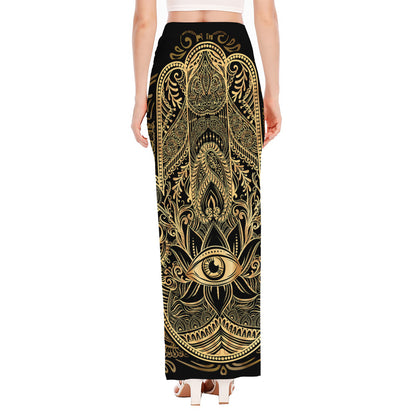 Gold Hamsa Hand Print High Slit Maxi Skirt