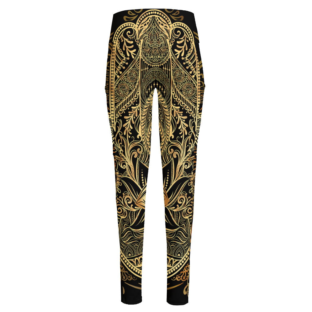 Gold Hamsa Hand Print High-Waisted Pocket Leggings