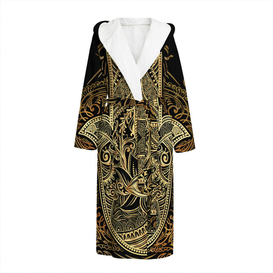 Gold Hamsa Hand Print Hooded Bathrobe