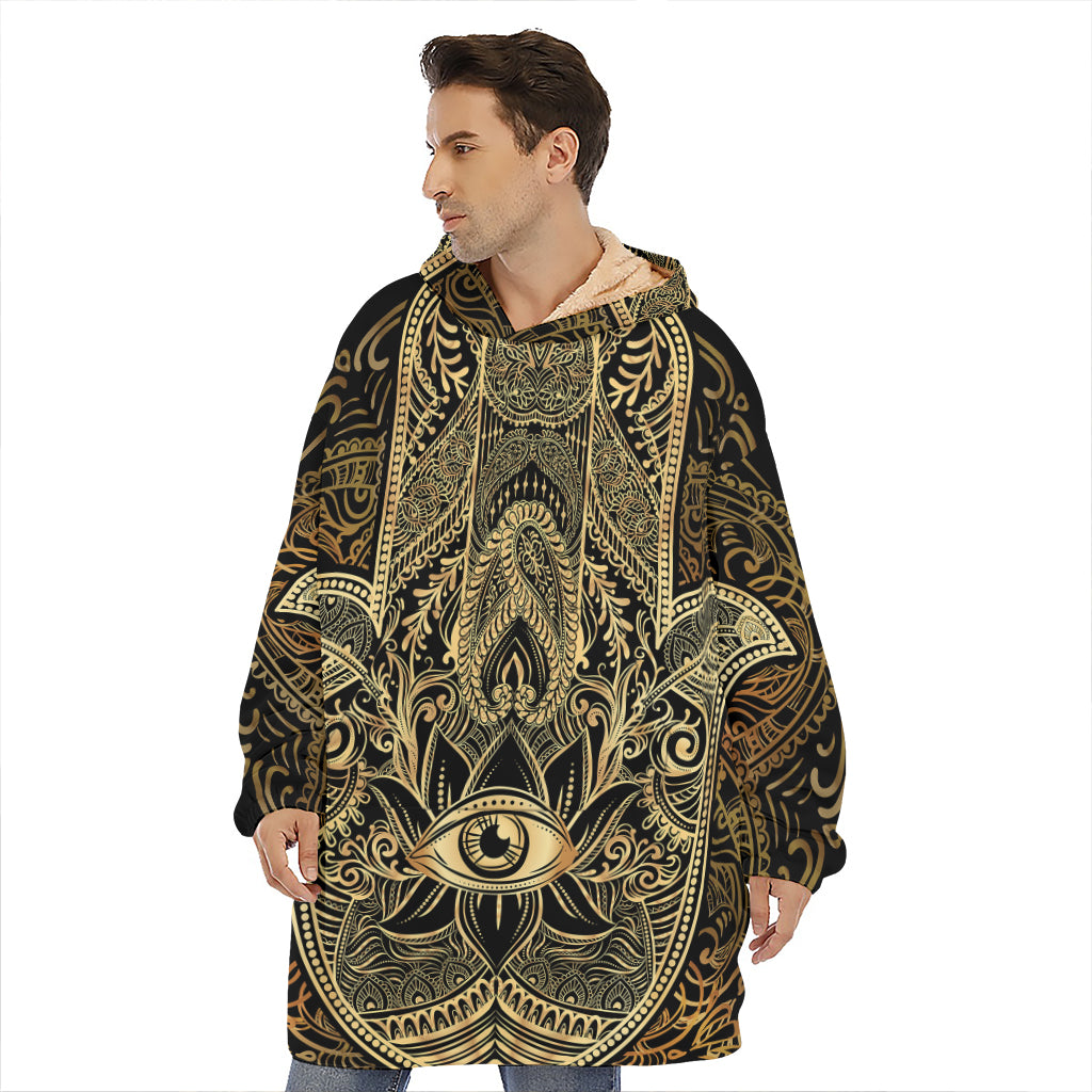 Gold Hamsa Hand Print Hoodie Blanket
