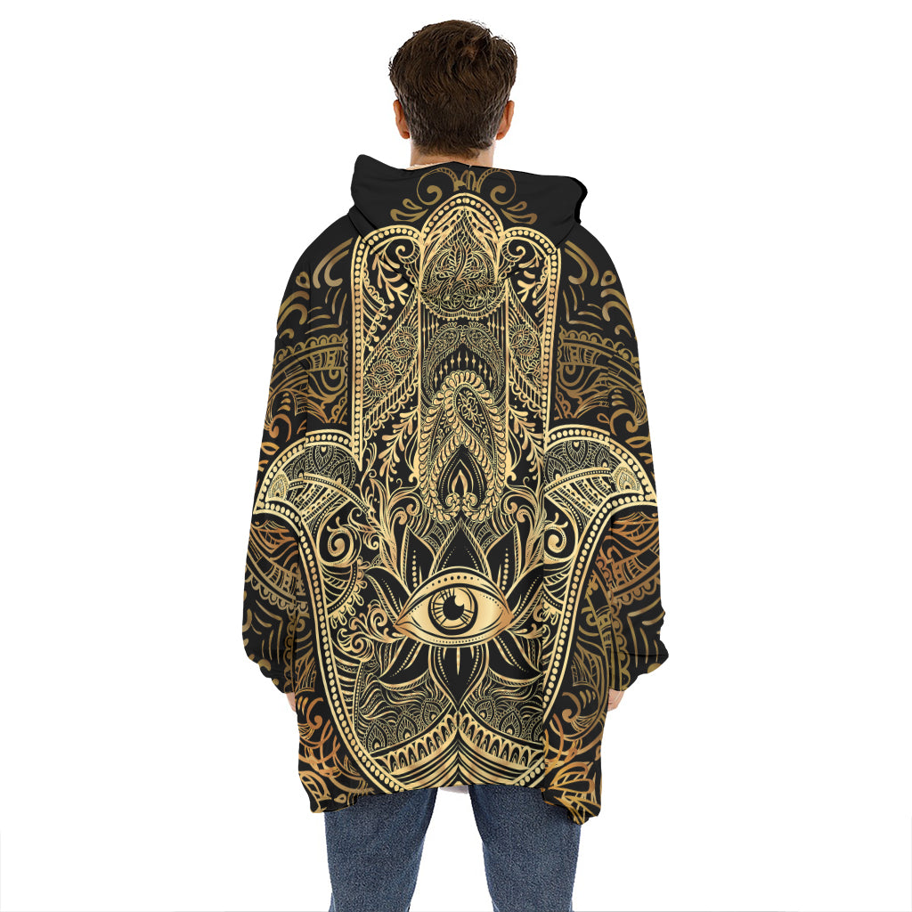 Gold Hamsa Hand Print Hoodie Blanket