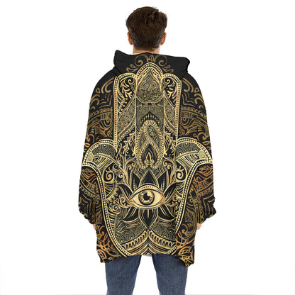 Gold Hamsa Hand Print Hoodie Blanket