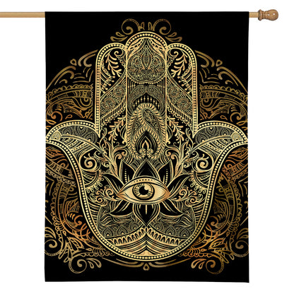 Gold Hamsa Hand Print House Flag