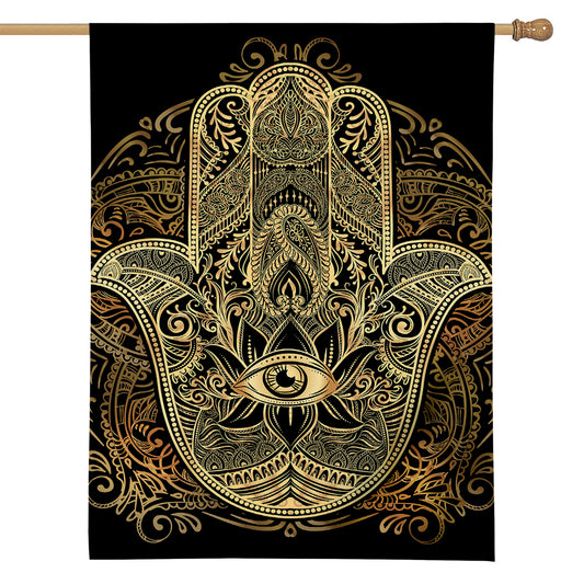 Gold Hamsa Hand Print House Flag