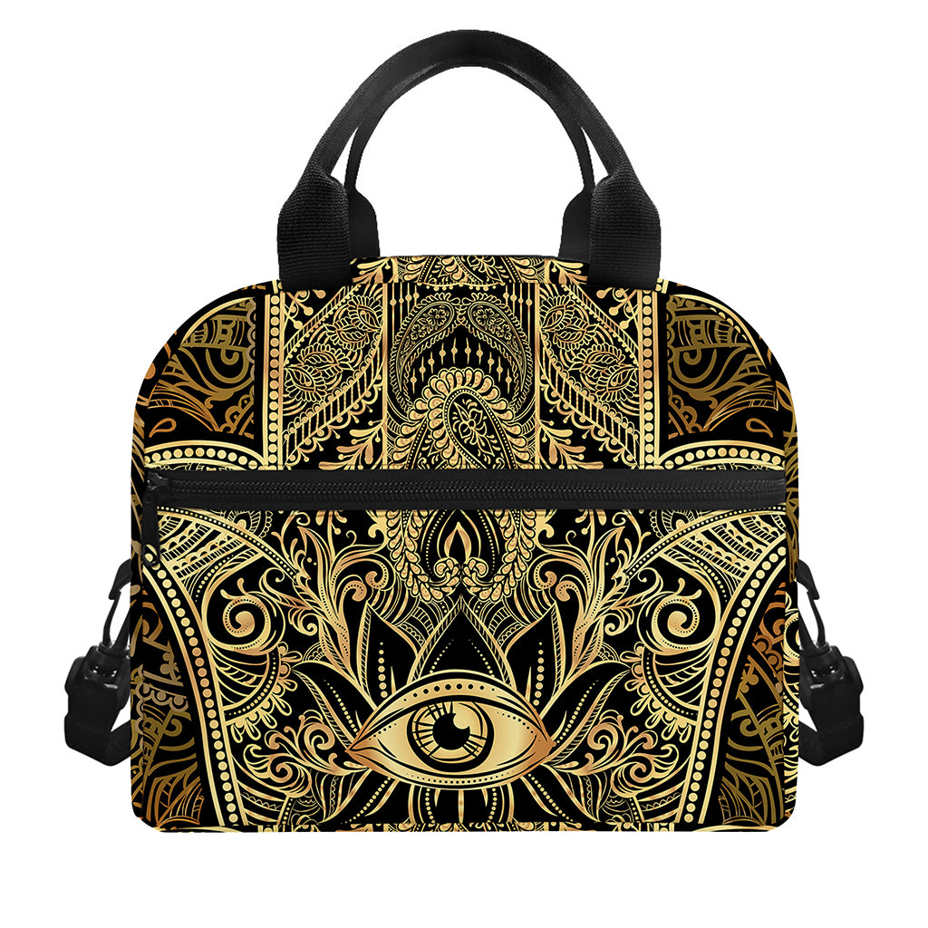 Gold Hamsa Hand Print Insulated Lunch Bag
