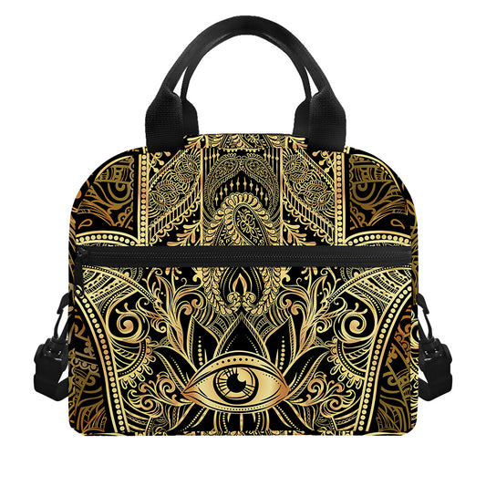 Gold Hamsa Hand Print Insulated Lunch Bag