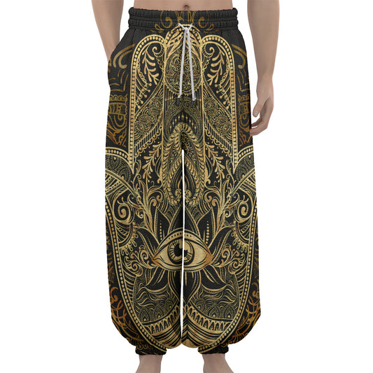 Gold Hamsa Hand Print Lantern Pants