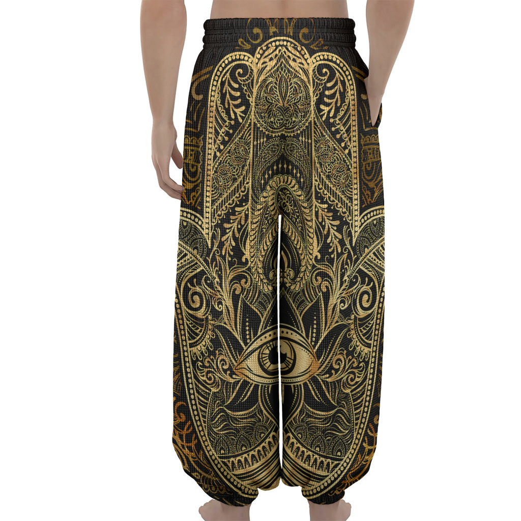 Gold Hamsa Hand Print Lantern Pants