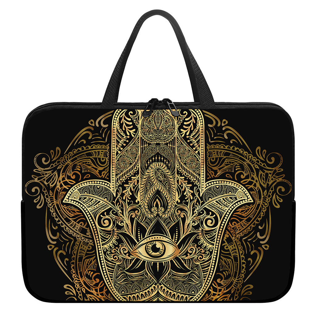 Gold Hamsa Hand Print Laptop Sleeve With Handle