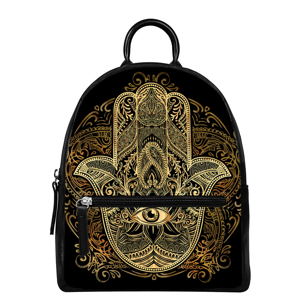 Gold Hamsa Hand Print Leather Backpack