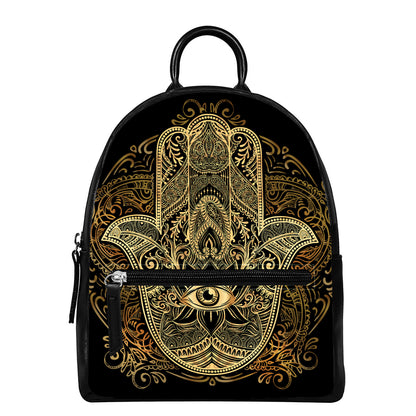 Gold Hamsa Hand Print Leather Backpack