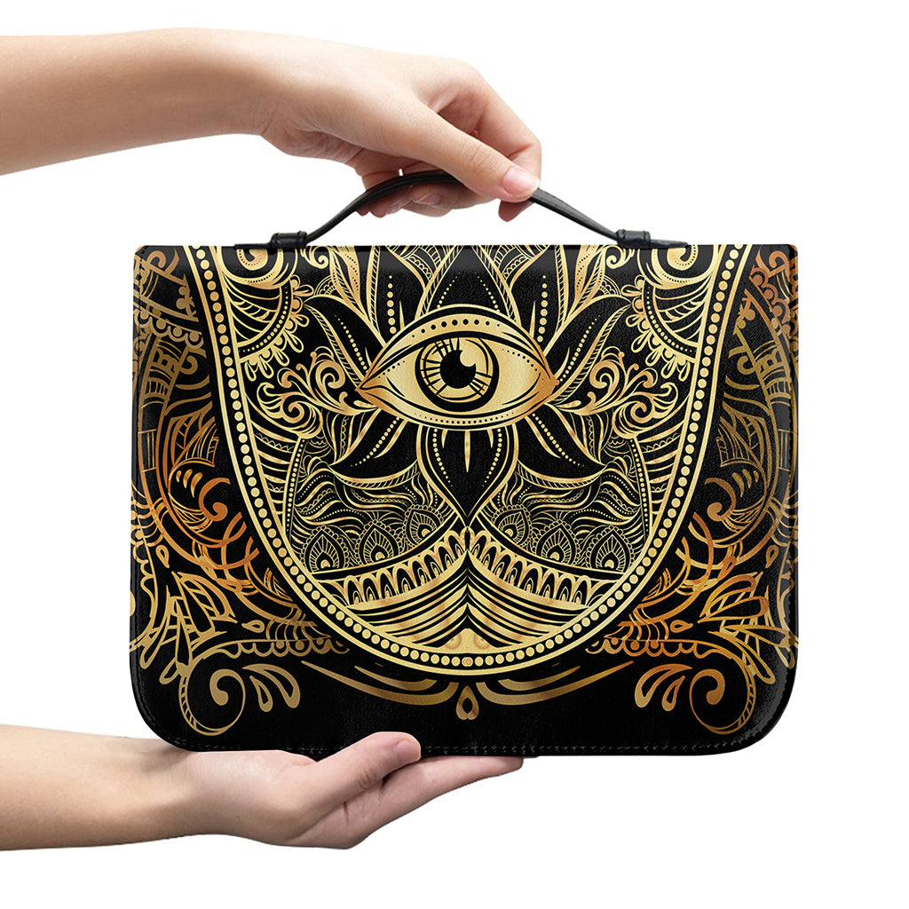 Gold Hamsa Hand Print Leather Bible Cover