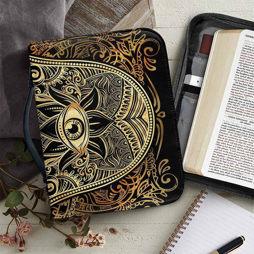 Gold Hamsa Hand Print Leather Bible Cover
