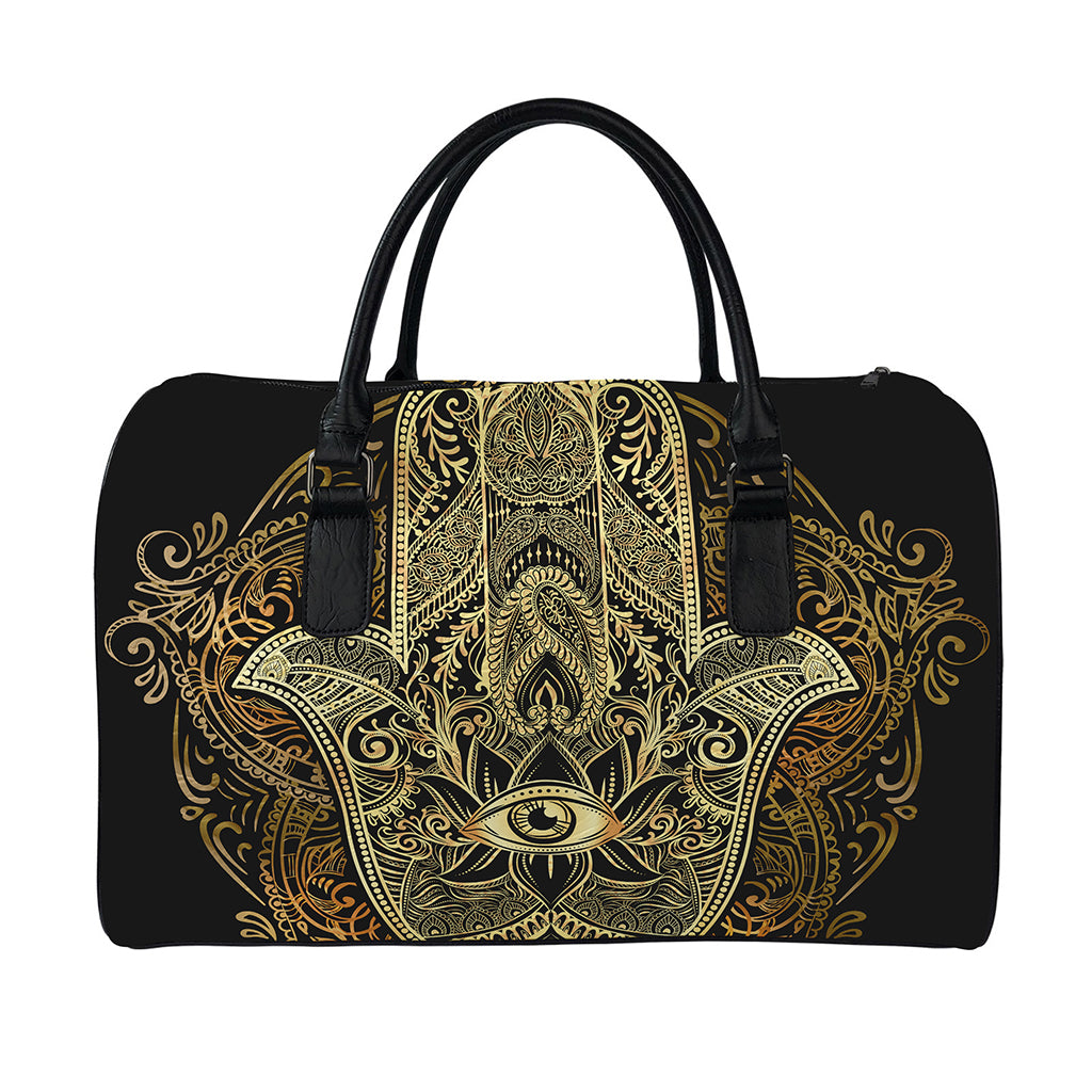 Gold Hamsa Hand Print Leather Duffle Bag