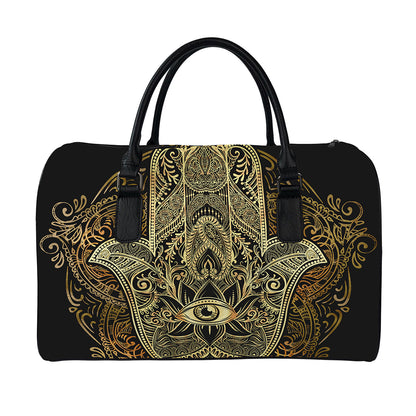 Gold Hamsa Hand Print Leather Duffle Bag