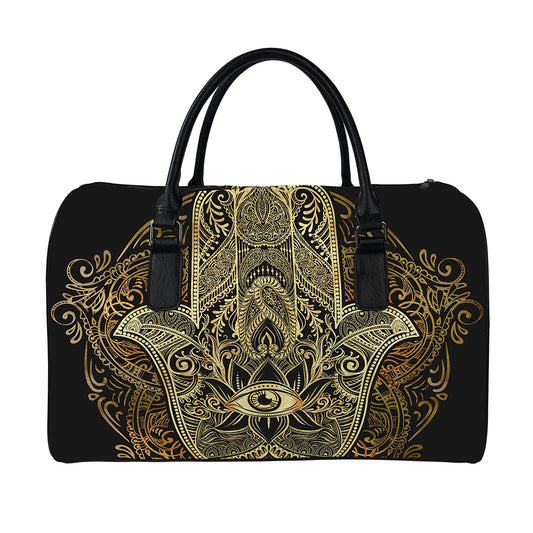 Gold Hamsa Hand Print Leather Duffle Bag