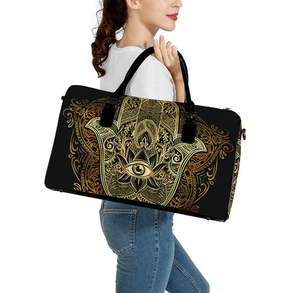 Gold Hamsa Hand Print Leather Duffle Bag