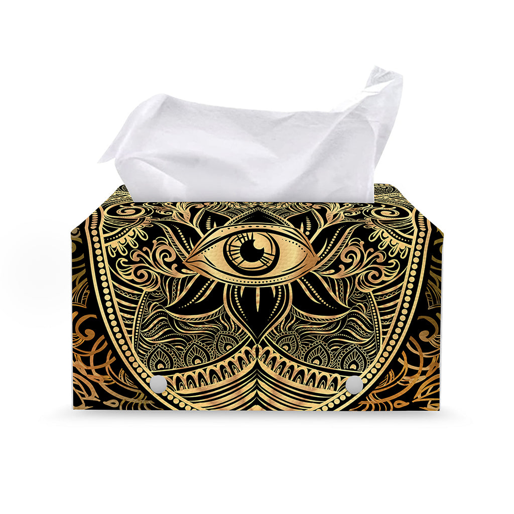 Gold Hamsa Hand Print Leather Tissue Box Cover