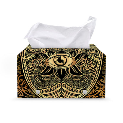 Gold Hamsa Hand Print Leather Tissue Box Cover