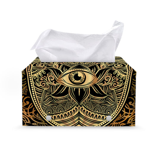 Gold Hamsa Hand Print Leather Tissue Box Cover