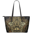 Gold Hamsa Hand Print Leather Tote Bag With Zipper