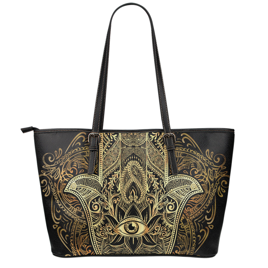 Gold Hamsa Hand Print Leather Tote Bag