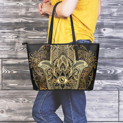Gold Hamsa Hand Print Leather Tote Bag