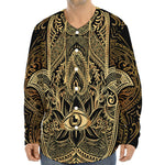 Gold Hamsa Hand Print Long Sleeve Baseball Jersey