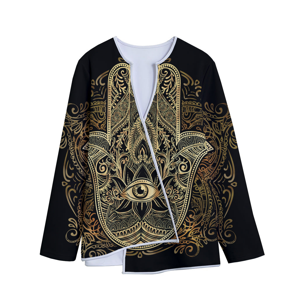 Gold Hamsa Hand Print Long Sleeve Short Coat