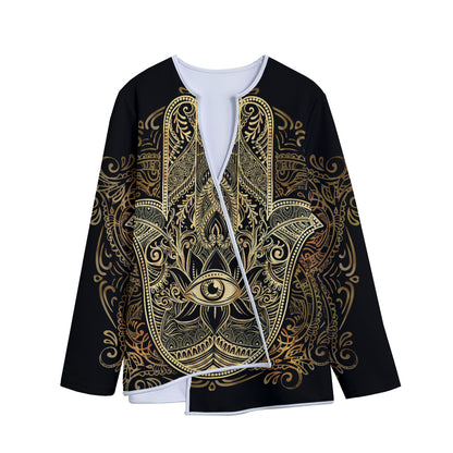 Gold Hamsa Hand Print Long Sleeve Short Coat