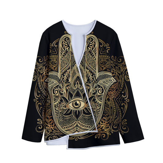 Gold Hamsa Hand Print Long Sleeve Short Coat