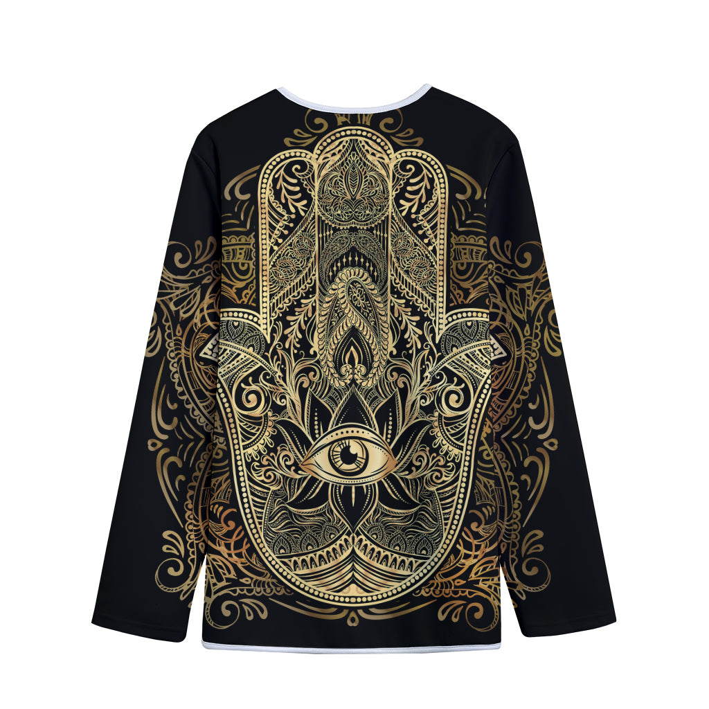 Gold Hamsa Hand Print Long Sleeve Short Coat