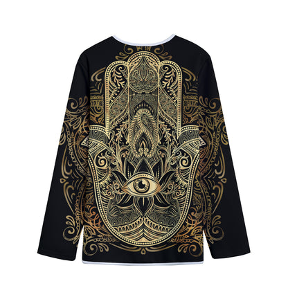 Gold Hamsa Hand Print Long Sleeve Short Coat