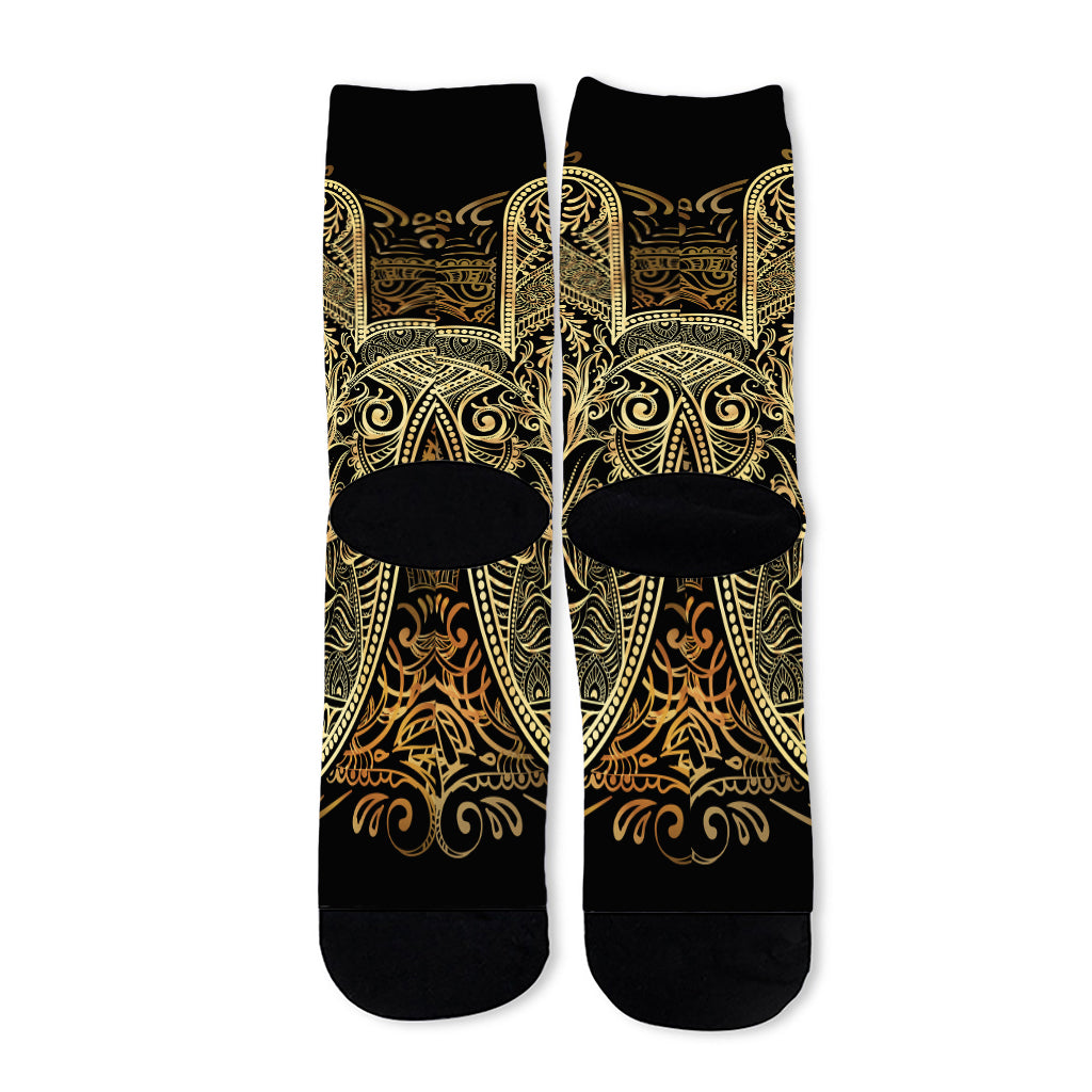 Gold Hamsa Hand Print Long Socks