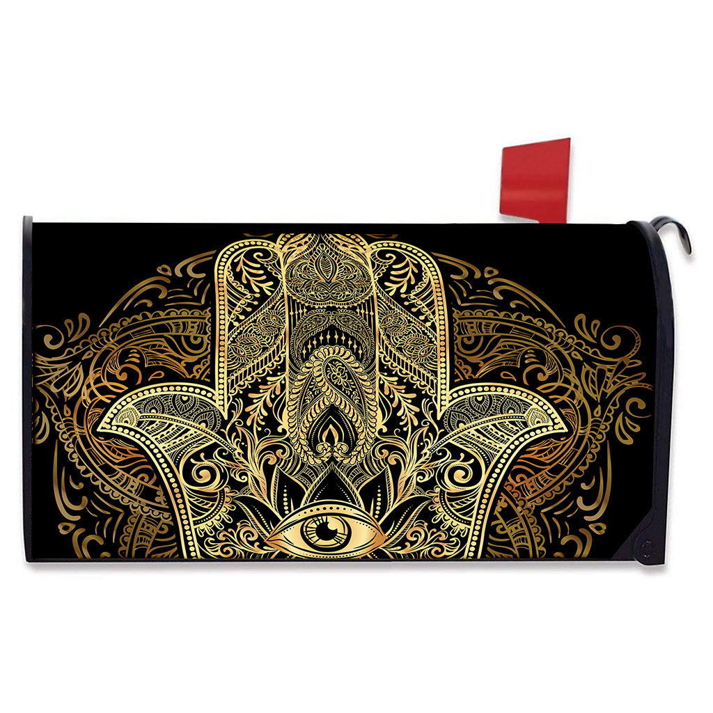 Gold Hamsa Hand Print Mailbox Cover