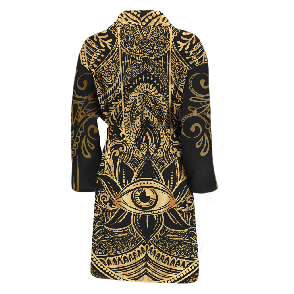 Gold Hamsa Hand Print Men's Bathrobe