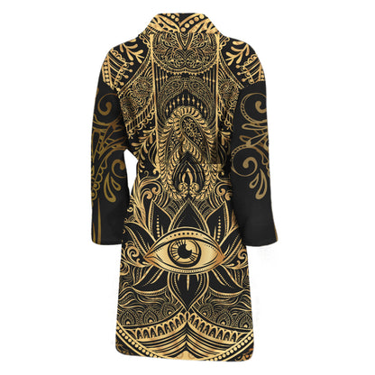 Gold Hamsa Hand Print Men's Bathrobe
