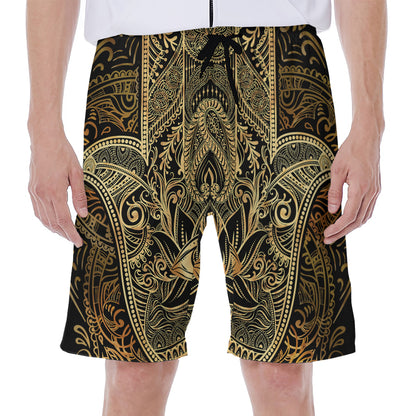 Gold Hamsa Hand Print Men's Beach Shorts