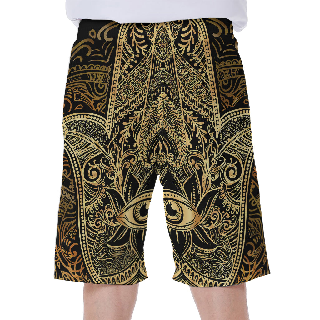 Gold Hamsa Hand Print Men's Beach Shorts