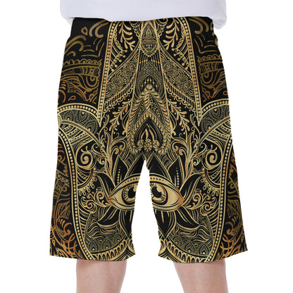 Gold Hamsa Hand Print Men's Beach Shorts
