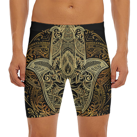 Gold Hamsa Hand Print Men's Long Boxer Briefs